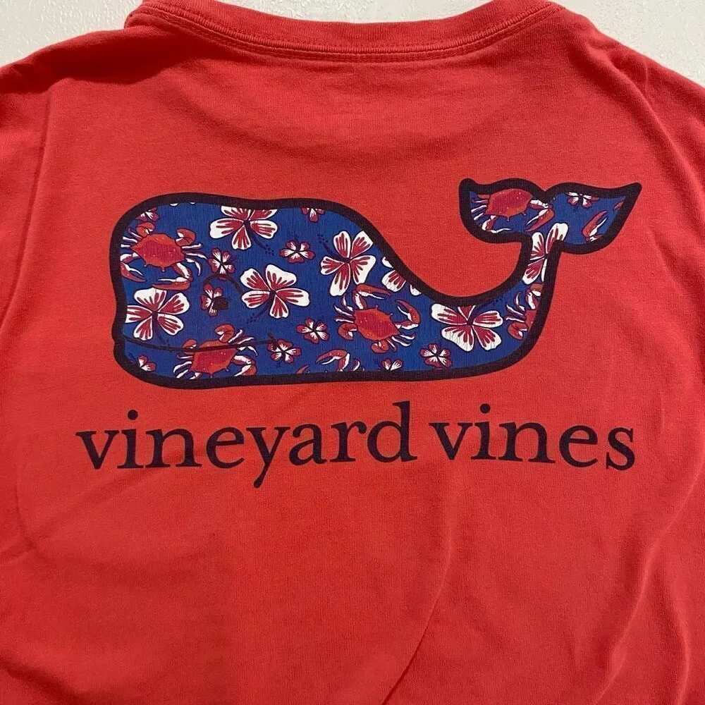 Vineyard Vines Boys Red Whale Logo Pocket Tee Size Large (16) 100% Cotton